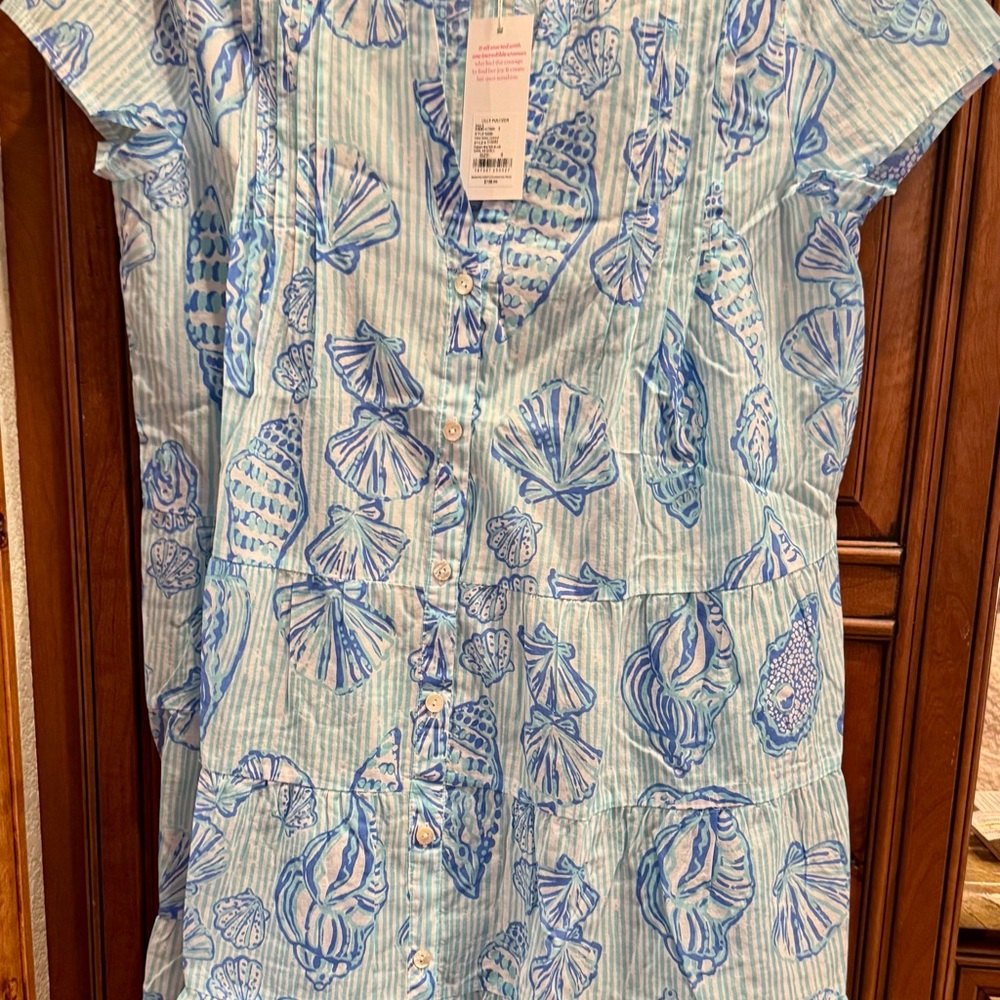 Lilly Pulitzer Féria Tiered Aqua Seashell Print Cover-Up - Picture 2 of 3